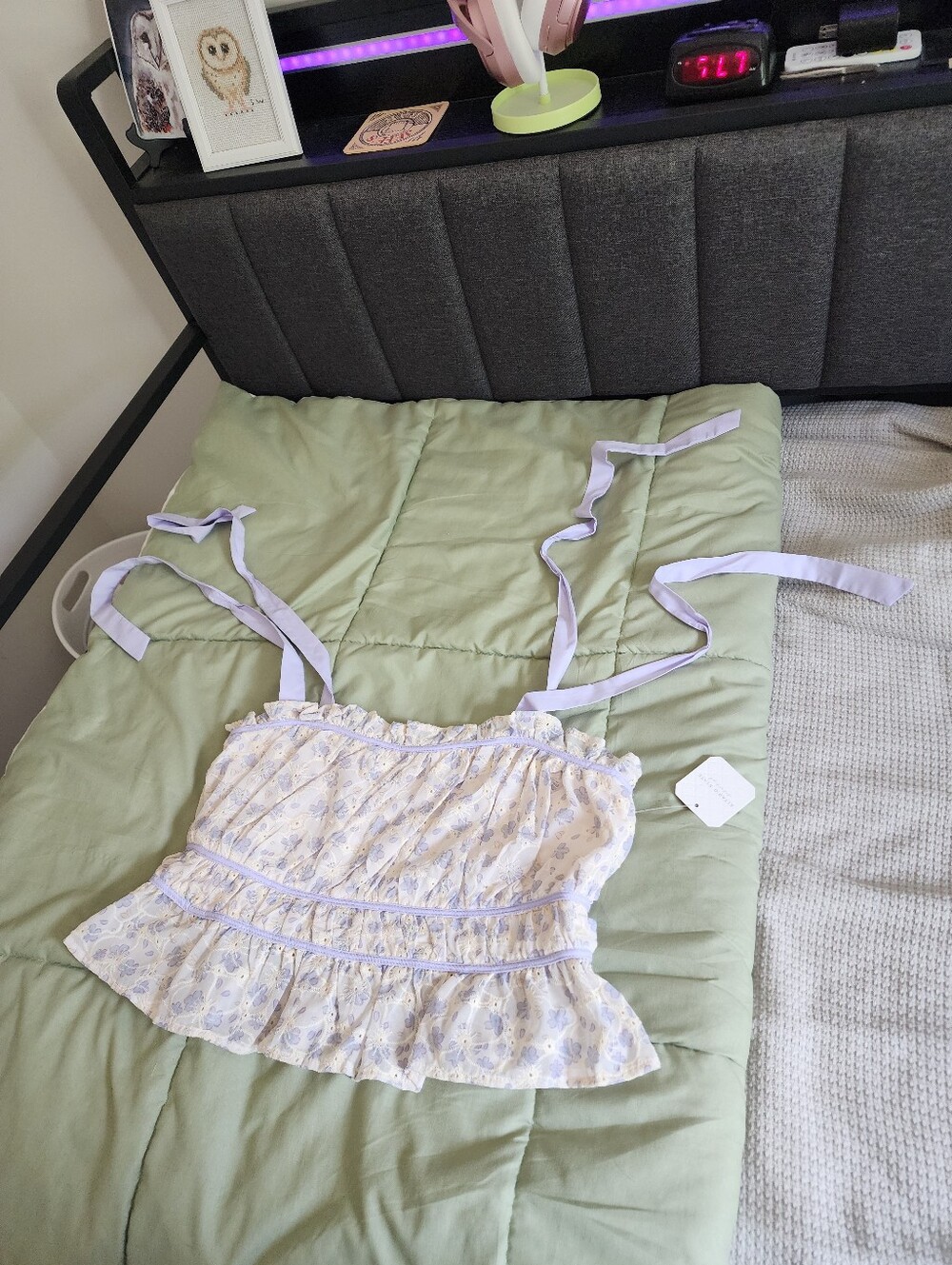 Altar'd State Lavender Floral Ruffled Tie-Strap Cami